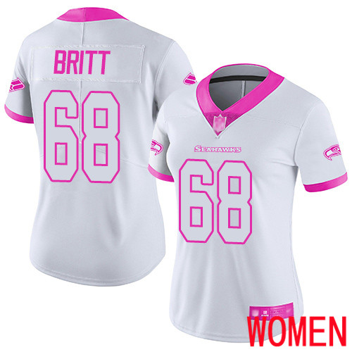 Seattle Seahawks Limited White Pink Women Justin Britt Jersey NFL Football #68 Rush Fashion->women nfl jersey->Women Jersey